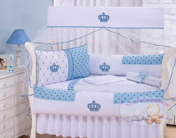 Kit Berço 9 Peças - Pérola Azul - Mariana baby confecções Menor preço em Kit Berço 9 Peças - Pérola Azul - Mariana baby confecções