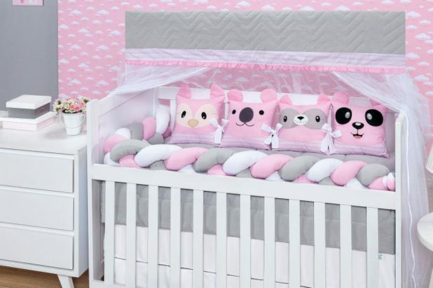 Kit Berço Americano 11 pçs Trança Amiguinhos Rosa - I9 baby Menor preço em Kit Berço Americano 11 pçs Trança Amiguinhos Rosa - I9 baby