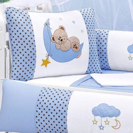 Kit Berço Americano Azul Urso na Lua 10 Peças 100% Algodão - Zany Baby Menor preço em Kit Berço Americano Azul Urso na Lua 10 Peças 100% Algodão - Zany Baby
