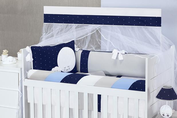 Kit Berço Americano e Nacional Luxo Luar Marinho - Sônia enxovais Menor preço em Kit Berço Americano e Nacional Luxo Luar Marinho - Sônia enxovais