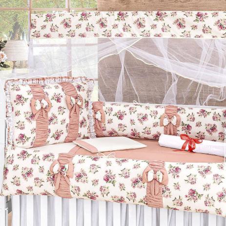 Kit Berço Americano/Nacional Menina 100% Algodão Floral Palha Luxo - 10 Peças - Casa E Baby Cia Menor preço em Kit Berço Americano/Nacional Menina 100% Algodão Floral Palha Luxo - 10 Peças - Casa E Baby Cia