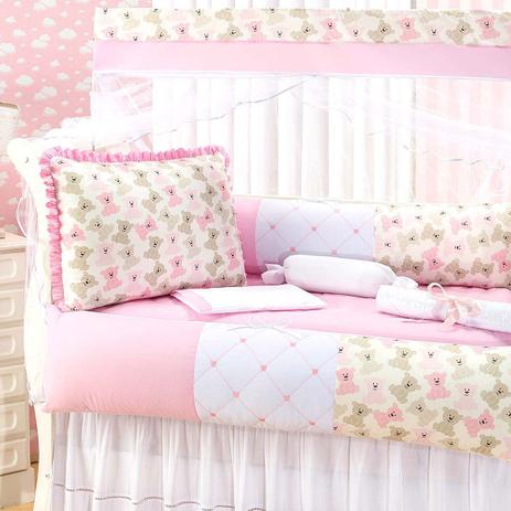 Kit Berço Americano/Nacional Urso Dengoso Rosa - 10 Peças - Sônia enxovais Menor preço em Kit Berço Americano/Nacional Urso Dengoso Rosa - 10 Peças - Sônia enxovais