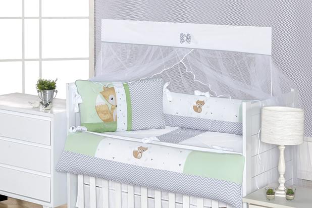 Kit Berço Americano Raposa Renard Chevron Cinza com Verde 10 Peças - Sônia enxovais Menor preço em Kit Berço Americano Raposa Renard Chevron Cinza com Verde 10 Peças - Sônia enxovais