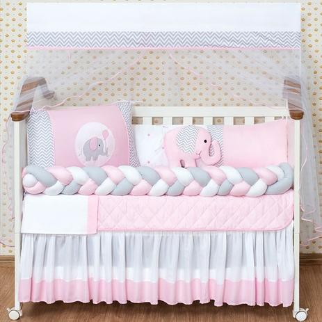 Kit Berço Americano Trança Rosa 11 Peças Elefantinho - Essência Enxovais Menor preço em Kit Berço Americano Trança Rosa 11 Peças Elefantinho - Essência Enxovais
