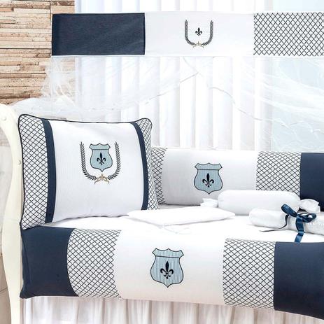 Kit Berço Azul Marinho Brasão Imperial 9 Peças 100 Algodão - Zany baby Menor preço em Kit Berço Azul Marinho Brasão Imperial 9 Peças 100 Algodão - Zany baby