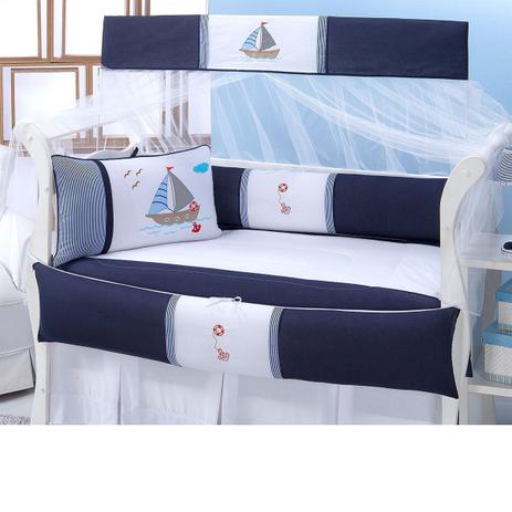 Kit Berço Barquinho Azul Marinho Menino 8 Peças - Nicoli ferri Menor preço em Kit Berço Barquinho Azul Marinho Menino 8 Peças - Nicoli ferri
