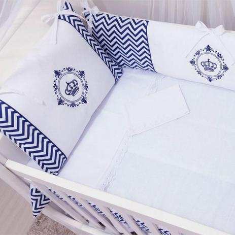 kit Berço bordado 09 peças luna baby chevron luxo branco e azul - Paulinha baby Menor preço em kit Berço bordado 09 peças luna baby chevron luxo branco e azul - Paulinha baby