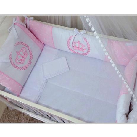 Kit Berço bordado 09 peças Lune baby rosa - Paulinha baby Menor preço em Kit Berço bordado 09 peças Lune baby rosa - Paulinha baby