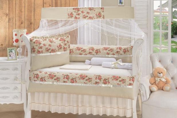 Kit Berço Buque de Flores Caqui 9 Peças - Imperial baby Menor preço em Kit Berço Buque de Flores Caqui 9 Peças - Imperial baby