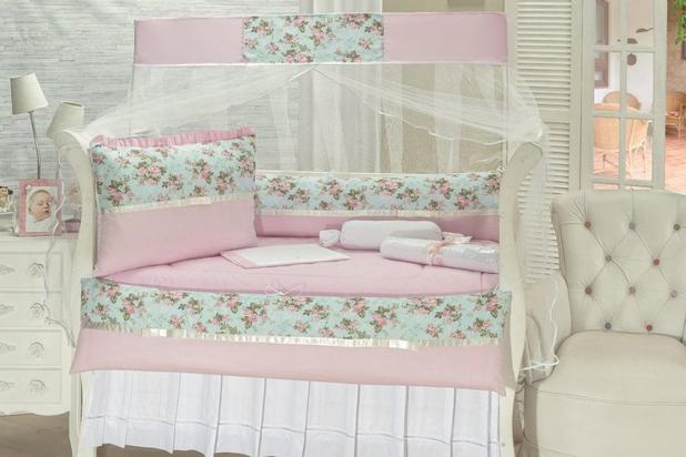 Kit Berço Buque de Flores Rosa 9 Peças - Imperial baby Menor preço em Kit Berço Buque de Flores Rosa 9 Peças - Imperial baby