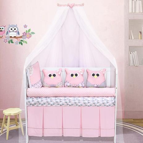 Kit Berço Corujinha Rosa Com Dossel - Precious baby Menor preço em Kit Berço Corujinha Rosa Com Dossel - Precious baby