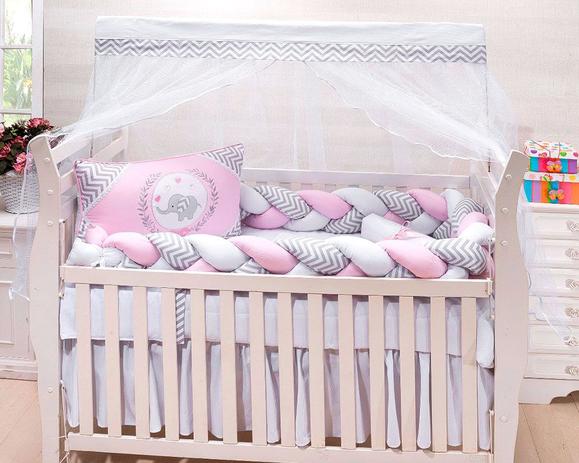 Kit Berço Elefante Chevron Rosa Trançado 9 Peças - Marias enxoval Menor preço em Kit Berço Elefante Chevron Rosa Trançado 9 Peças - Marias enxoval