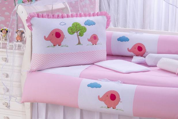 Kit Berço Elefantinho Rosa 11 Peças - Sônia enxovais Menor preço em Kit Berço Elefantinho Rosa 11 Peças - Sônia enxovais