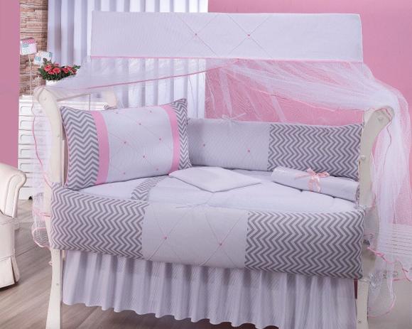 Kit Berço Luxo Chevron Rosa Menina 08 Peças Sem Mosquiteiro - Marias enxoval Menor preço em Kit Berço Luxo Chevron Rosa Menina 08 Peças Sem Mosquiteiro - Marias enxoval