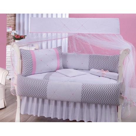 Kit Berço Luxo Chevron rosa Menina 10 peças - Marias Enxoval Menor preço em Kit Berço Luxo Chevron rosa Menina 10 peças - Marias Enxoval