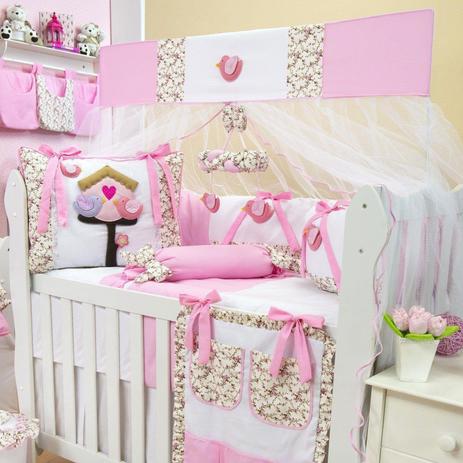 Kit Berço Menina Passarinhos Rosa Pingo de Gente 9 Peças Menor preço em Kit Berço Menina Passarinhos Rosa Pingo de Gente 9 Peças