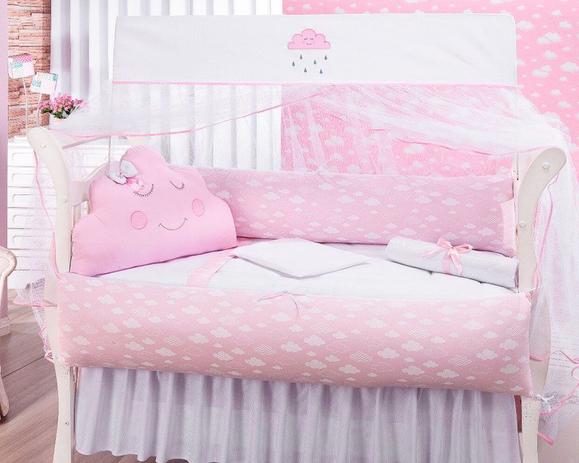 Kit Berço Nuvem Rosa Menina 10 Peças - Marias enxoval Menor preço em Kit Berço Nuvem Rosa Menina 10 Peças - Marias enxoval