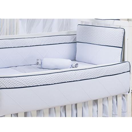 Kit Berço Padrão Americano 10 Peças c/ Mosquiteiro - Chevron Marinho - Tecido 100 Algodão - Laura baby Menor preço em Kit Berço Padrão Americano 10 Peças c/ Mosquiteiro - Chevron Marinho - Tecido 100 Algodão - Laura baby