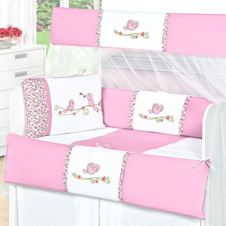 Kit Berço Passarinho Menina Tamanho Americano 8 Peças - Nicoli ferri Menor preço em Kit Berço Passarinho Menina Tamanho Americano 8 Peças - Nicoli ferri