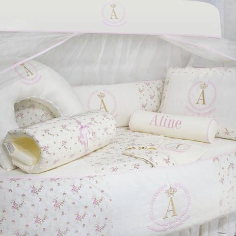 Kit Berço Personalizado Nervura Aline 11 peças - Floral Rosa - Laura baby Menor preço em Kit Berço Personalizado Nervura Aline 11 peças - Floral Rosa - Laura baby