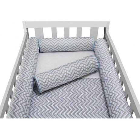 Kit Berço Rolinho 04 Peças - Chevron Azul - Tecido 100 Algodão - Laura baby Menor preço em Kit Berço Rolinho 04 Peças - Chevron Azul - Tecido 100 Algodão - Laura baby