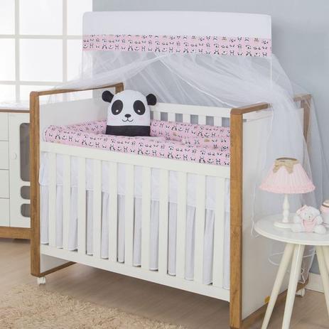 Kit Berço Rolinhos 100 Algodão Panda Rosa com Mosquiteiro - I9 baby Menor preço em Kit Berço Rolinhos 100 Algodão Panda Rosa com Mosquiteiro - I9 baby