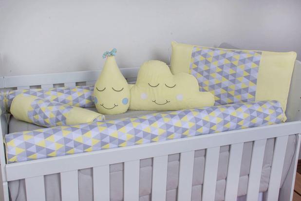Kit Berço Rolinhos 12 peças Losango Amarelo com mosquiteiro - I9 baby Menor preço em Kit Berço Rolinhos 12 peças Losango Amarelo com mosquiteiro - I9 baby