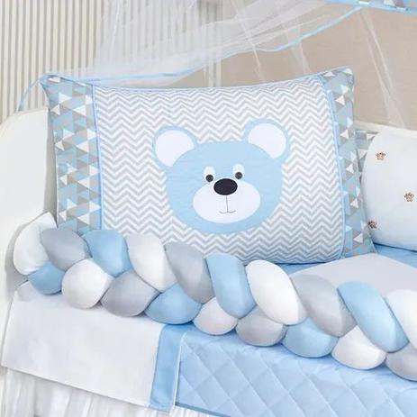 Kit Berço Trançado Urso Menino Azul 11 Peças Lençol Extra Kit baby azul - Home Baby Enxovais
