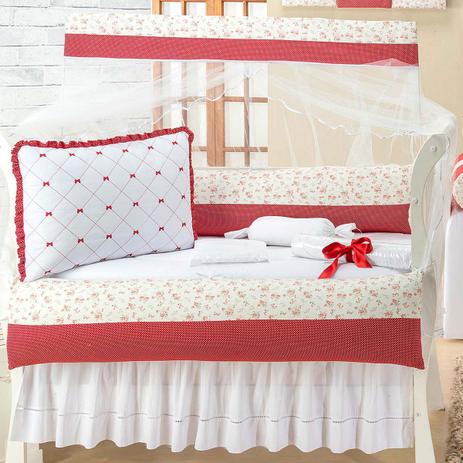 Kit Berço Vermelho Menina Bordado 9 Peças 100 Algodão - Zany baby Menor preço em Kit Berço Vermelho Menina Bordado 9 Peças 100 Algodão - Zany baby