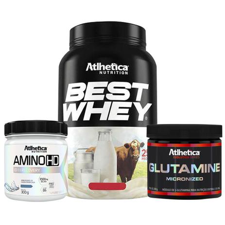 Kit Best Whey Banana Cream + Glutamina + Amino Hd Limonada - Atlhetica Menor preço em Kit Best Whey Banana Cream + Glutamina + Amino Hd Limonada - Atlhetica