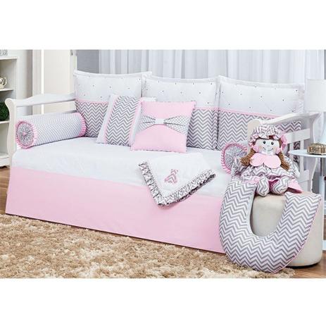 Kit Bicama Chevron 100 Algodão 08 peças Rosa - Giz de Cor Menor preço em Kit Bicama Chevron 100 Algodão 08 peças Rosa - Giz de Cor
