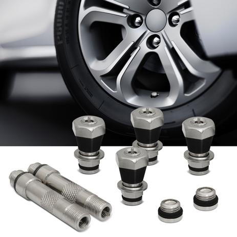 Kit Bico de Válvula Pneu Flat Pró Valve Antifurto Cromado com 4 Bicos e 2 Prolongadores Universal - Emblemax Menor preço em Kit Bico de Válvula Pneu Flat Pró Valve Antifurto Cromado com 4 Bicos e 2 Prolongadores Universal - Emblemax