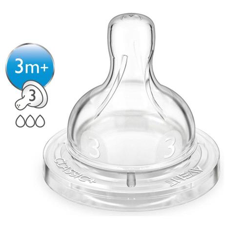 Kit Bicos para Mamadeira 2 Peças Phipilis Avent Classic +3 Meses N.3 - Philips avent Menor preço em Kit Bicos para Mamadeira 2 Peças Phipilis Avent Classic +3 Meses N.3 - Philips avent