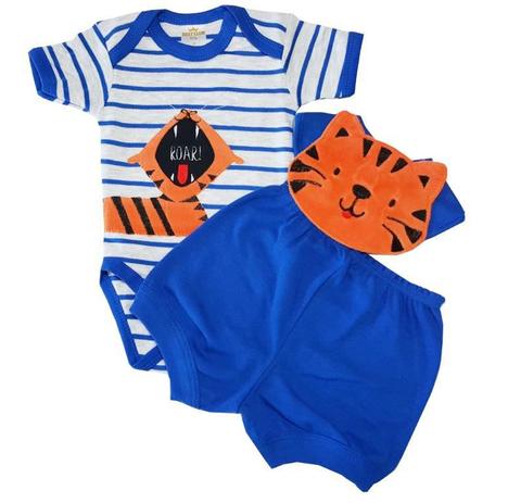 Kit Body Best Club, Short e babador Tigrinho Azul Menor preço em Kit Body Best Club, Short e babador Tigrinho Azul