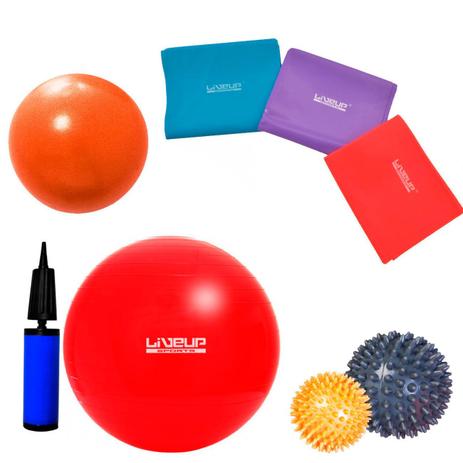 Kit Bola 45 Cm + 3 Faixas Elasticas + Bolas Massageadoras + Overball Liveup Menor preço em Kit Bola 45 Cm + 3 Faixas Elasticas + Bolas Massageadoras + Overball Liveup