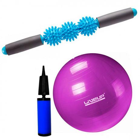 Kit Bola 55 Cm com Mini Bomba + Bastao de Massagem com 3 Bolinhas Cravo liveup Menor preço em Kit Bola 55 Cm com Mini Bomba + Bastao de Massagem com 3 Bolinhas Cravo liveup