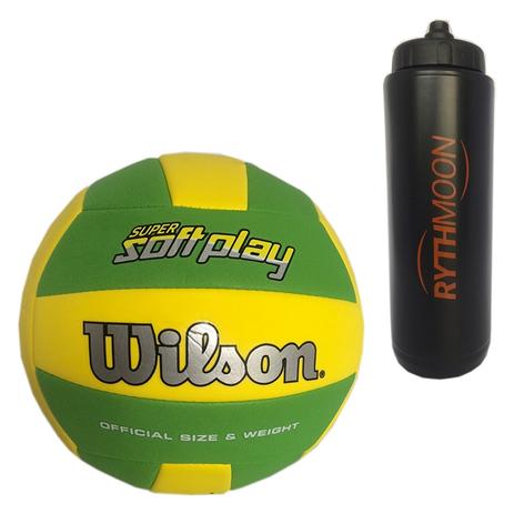 Kit Bola de Vôlei Super Soft Play Wilson Verde/Amarelo + Squeeze Automático 1lt - Rythmoon Menor preço em Kit Bola de Vôlei Super Soft Play Wilson Verde/Amarelo + Squeeze Automático 1lt - Rythmoon