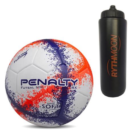 Kit Bola Futsal RX 500 R3 Fusion VIII Penalty Branco/Azul/Preto + Squeeze Automático 1lt - Rythmoon Menor preço em Kit Bola Futsal RX 500 R3 Fusion VIII Penalty Branco/Azul/Preto + Squeeze Automático 1lt - Rythmoon
