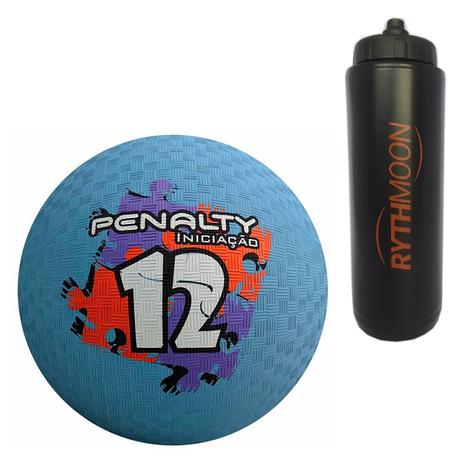 Kit Bola Iniciação de Borracha T12 Penalty Azul + Squeeze Automático 1lt - Rythmoon Menor preço em Kit Bola Iniciação de Borracha T12 Penalty Azul + Squeeze Automático 1lt - Rythmoon
