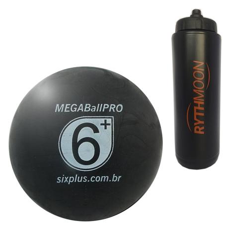 Kit Bola Massageadora MEGA Ball PRO 95mm Six Plus Preta + Squeeze Automático 1lt - Rythmoon Menor preço em Kit Bola Massageadora MEGA Ball PRO 95mm Six Plus Preta + Squeeze Automático 1lt - Rythmoon