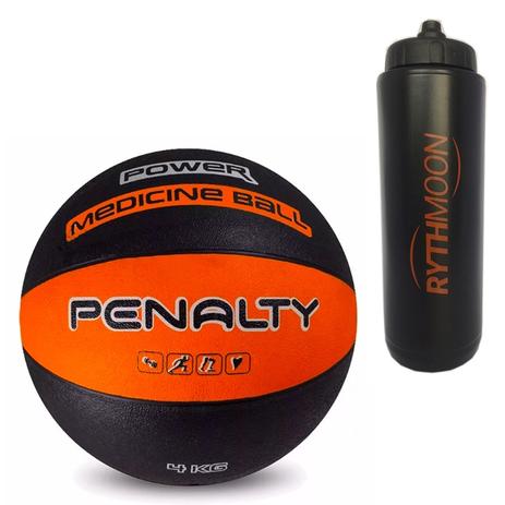 Kit Bola Medicine Ball de Borracha Penalty VI 4KG Laranja/preta + Squeeze Automático 1lt - Rythmoon Menor preço em Kit Bola Medicine Ball de Borracha Penalty VI 4KG Laranja/preta + Squeeze Automático 1lt - Rythmoon
