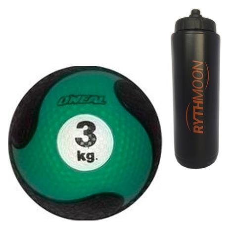 Kit Bola Medicine Ball - ONEAL 03kg + Squeeze Automático 1lt - Rythmoon Menor preço em Kit Bola Medicine Ball - ONEAL 03kg + Squeeze Automático 1lt - Rythmoon