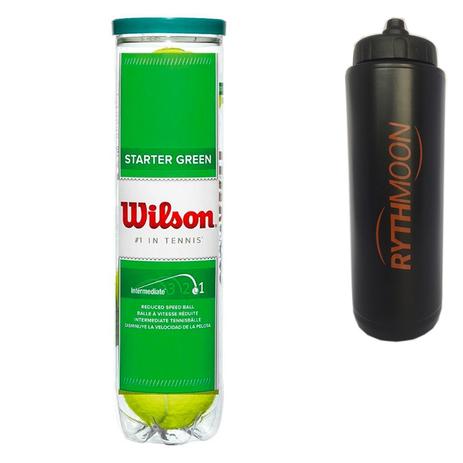 Kit Bola Tênis Starter Play Green Balls Wilson Com 04 Unidade + Squeeze Automático 1lt - Rythmoon Menor preço em Kit Bola Tênis Starter Play Green Balls Wilson Com 04 Unidade + Squeeze Automático 1lt - Rythmoon