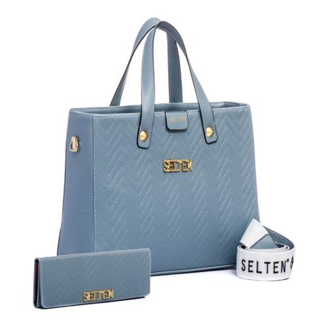 Kit Bolsa Feminina de Mão e Lateral Com Carteira Azul Bebê Selten Menor preço em Kit Bolsa Feminina de Mão e Lateral Com Carteira Azul Bebê Selten
