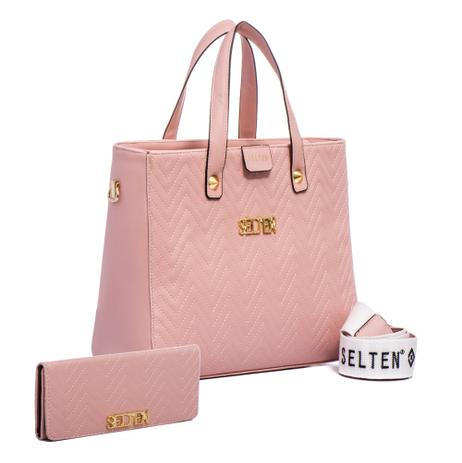 Kit Bolsa Feminina de Mão e Lateral Com Carteira Salmão Selten Menor preço em Kit Bolsa Feminina de Mão e Lateral Com Carteira Salmão Selten