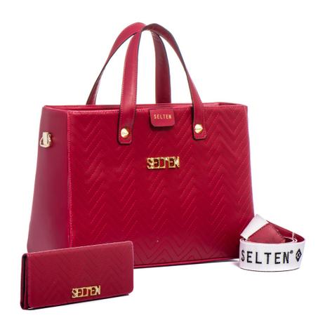 Kit Bolsa Feminina de Mão e Lateral Com Carteira Vermelho Selten Menor preço em Kit Bolsa Feminina de Mão e Lateral Com Carteira Vermelho Selten