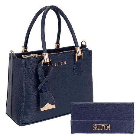 Kit Bolsa Feminina Tote Brilho Lorena + Carteira Selten Azul Menor preço em Kit Bolsa Feminina Tote Brilho Lorena + Carteira Selten Azul