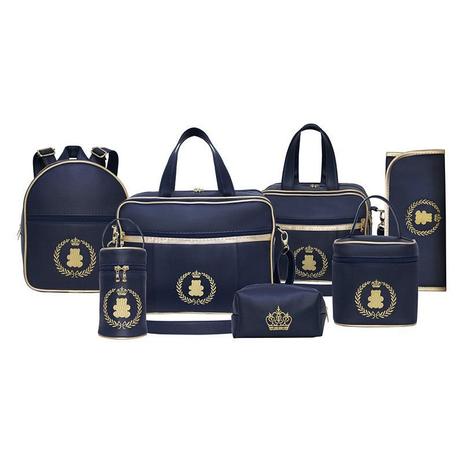 Kit Bolsa Maternidade Diamond Azul Marinho/Dourado+Mochila Creche - 7 Peças + Brinde - Evundile Menor preço em Kit Bolsa Maternidade Diamond Azul Marinho/Dourado+Mochila Creche - 7 Peças + Brinde - Evundile