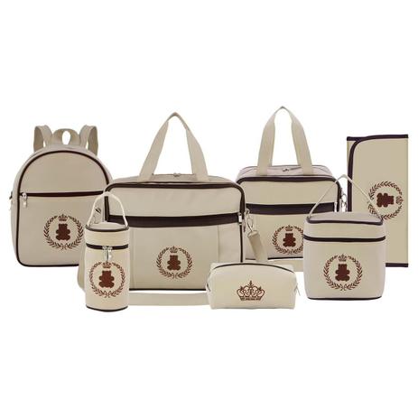Kit Bolsa Maternidade Diamond Bege e Marrom Com Mochila Creche 7 Peças + Brinde - Evundile Menor preço em Kit Bolsa Maternidade Diamond Bege e Marrom Com Mochila Creche 7 Peças + Brinde - Evundile