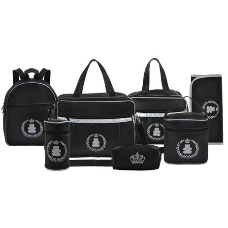 Kit Bolsa Maternidade Diamond Preto e Prata Com Mochila Creche 7 Peças + Brinde - Evundile Menor preço em Kit Bolsa Maternidade Diamond Preto e Prata Com Mochila Creche 7 Peças + Brinde - Evundile